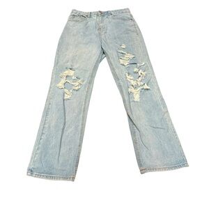 Blue Savvy Juniors Straight Leg Distressed Jeans 7 | Y2K 90s Festival Baggy Fit